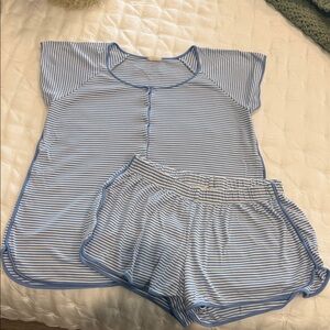 Lake Maternity Blue and White Striped Pajama Set